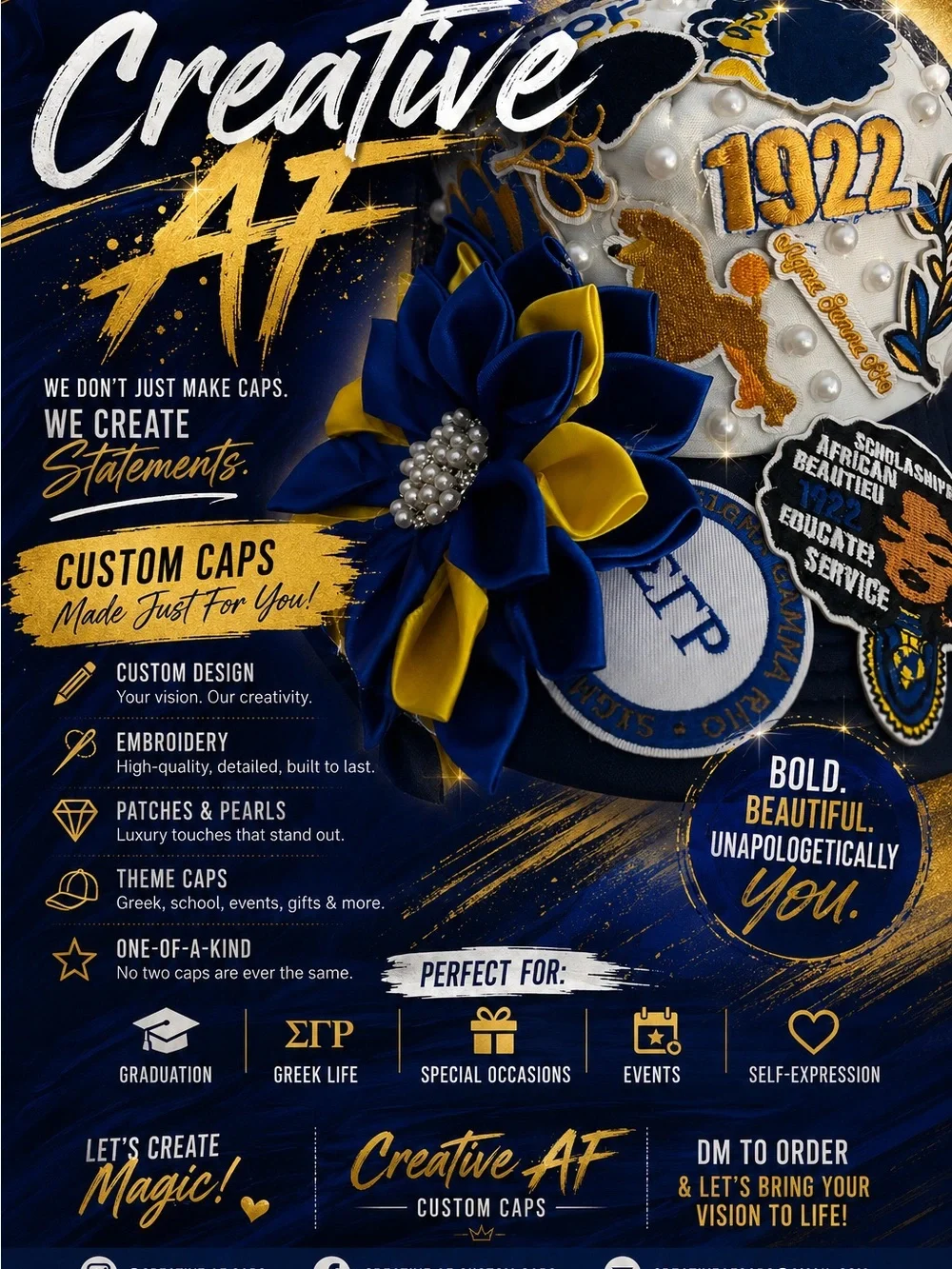 Custom Navy and Gold Sorority Cap - Creative AF